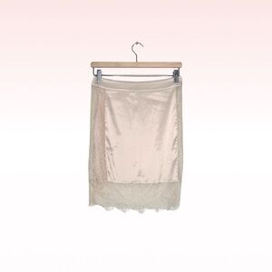 Ivory Satin Skirt with Lace Trim & Lace Side Panels (Sz S)